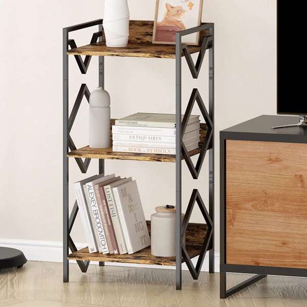 3 Tier Bookshelf For Small Space, Small Metal Bookshelf For Books, Organizers And Storage For Office, Living Room, Bedroom, Rustic Bookshelf, Table