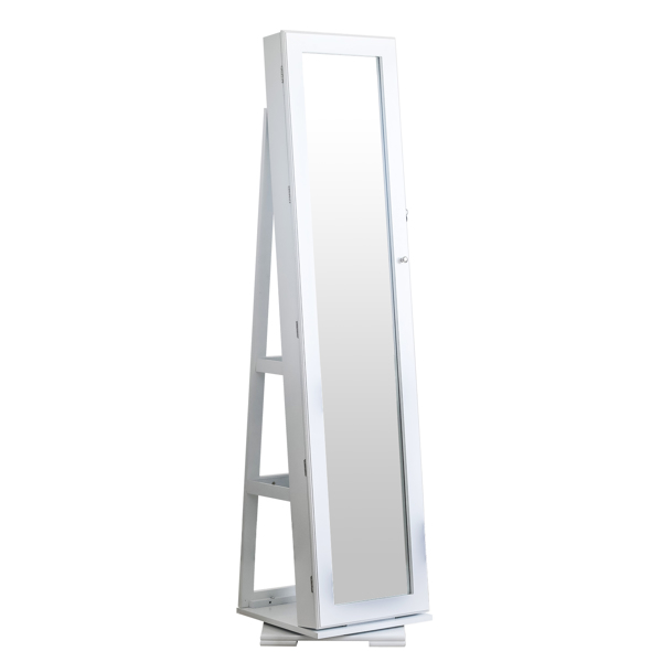 360 Degree Rotation Full-Body Mirror Cabinet PVC Film Moisture-Proof Dressing Mirror Cabinet Super Storage Jewelry Storage Mirror Cabinet White
