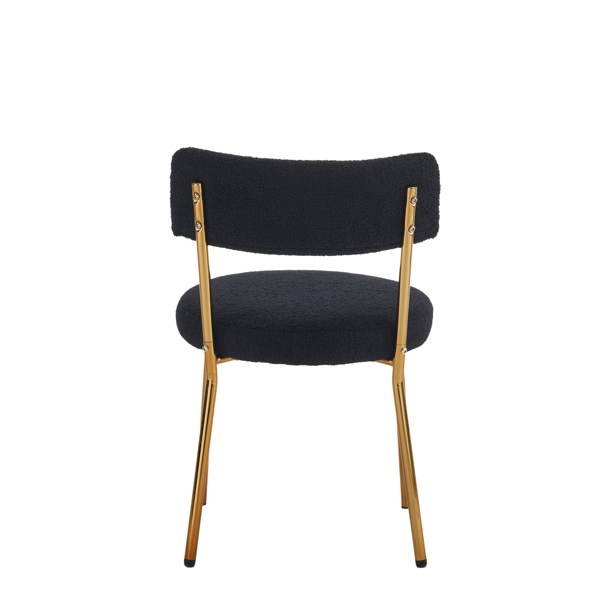 Set of 2 mid-century modern dining chairs - Teddy fabric upholstery - Curved back - Metal frame - Black | Elegant and comfortable kitchen chairs