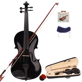 Glarry GV100 4/4 Acoustic Violin Case Bow Rosin Strings Tuner Shoulder Rest Black