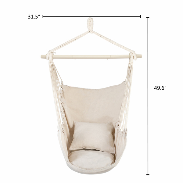 Distinctive Cotton Canvas Hanging Rope Chair with Pillows Beige