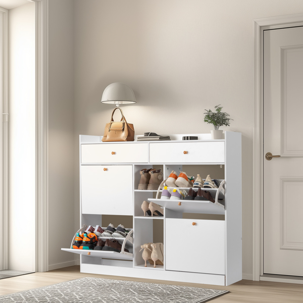 FCH 4 Drawers 2 Drawers with Top Baffle Shoe Cabinet Particle Board 128*25*107cm White