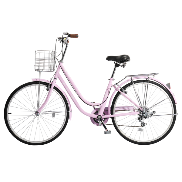 【replace：41373111】26in 150kg High Carbon Steel V Brake 7 Speed ​​Commuter Bike Pink