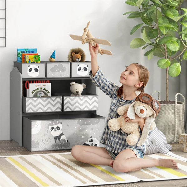 Grey toy organizer with storage box