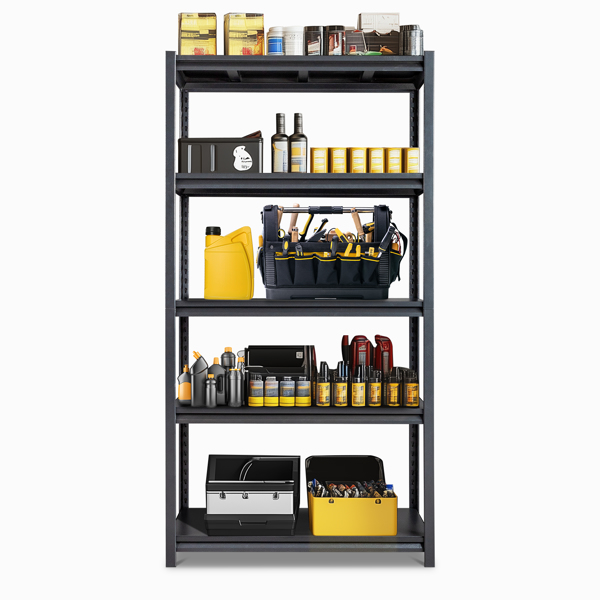 72" H Adjustable Garage Shelves, 5-Tier Heavy Duty Shelving Unit, 2200LBS Wide Metal Utility Storage Organizer Racks for Warehouse Pantry Closet Kitchen, Black