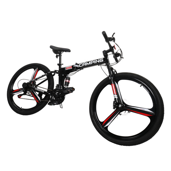 【replace：81655209】CamPingSurvivals 26in 150kg 21-Speed Shimano Variable Speed High Carbon Steel Land Rover Tri-Knife Wheels Foldable  Mountain Bike Black