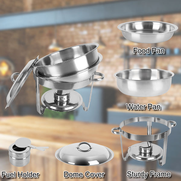 【Product have Logo】5L-1*4 Single Basin Four Set Stainless Steel Round Buffet Stove