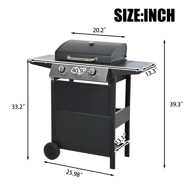 Propane Gas Grill 3 Burner Barbecue Grill, Stainless Steel 26,000 BTU Patio Garden Barbecue Grill with Two Shelves, Lid, Wheels and Bottle Opener