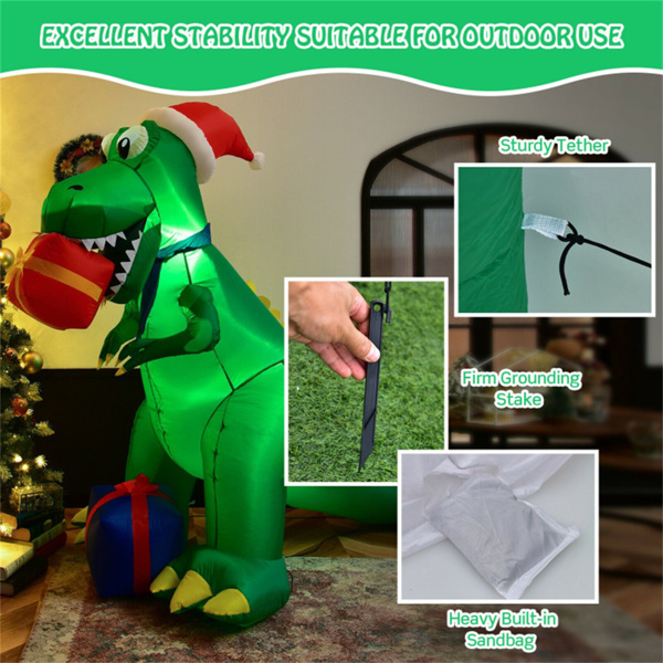 6 Feet Christmas Inflatable Dinosaur Christmas Decoration