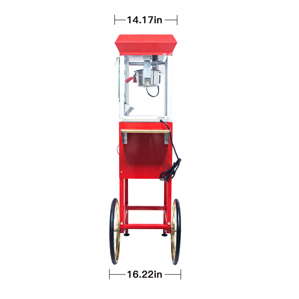 Popcorn Machine with Cart – 6oz Popper with Stainless-steel Kettle, Heated Warming Deck, and Old Maids Drawer,Red 