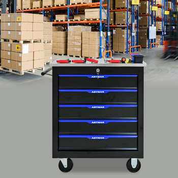 5 DRAWERS MULTIFUNCTIONAL TOOL CART WITH WHEELS-BLACK+BLUE