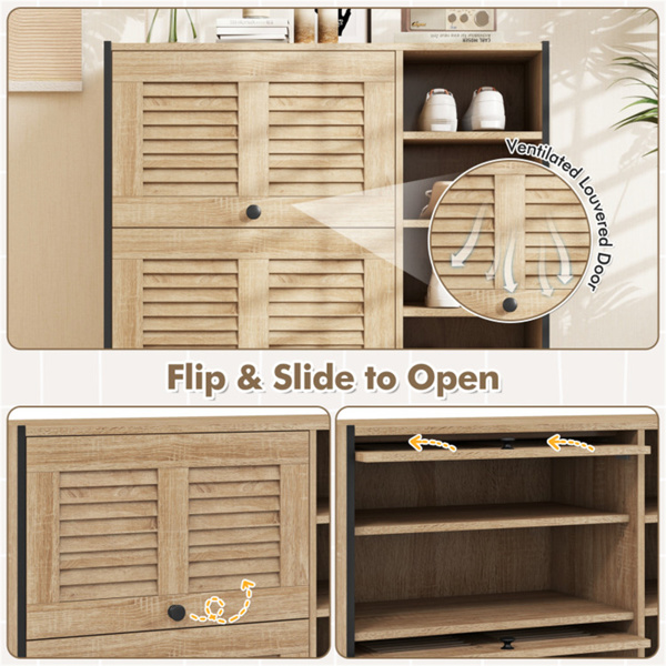 Entry shoe cabinet with adjustable shelf and flip door