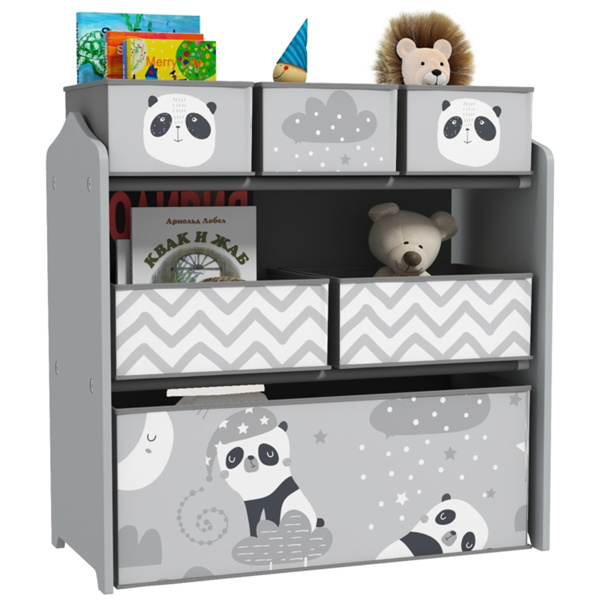 Grey toy organizer with storage box