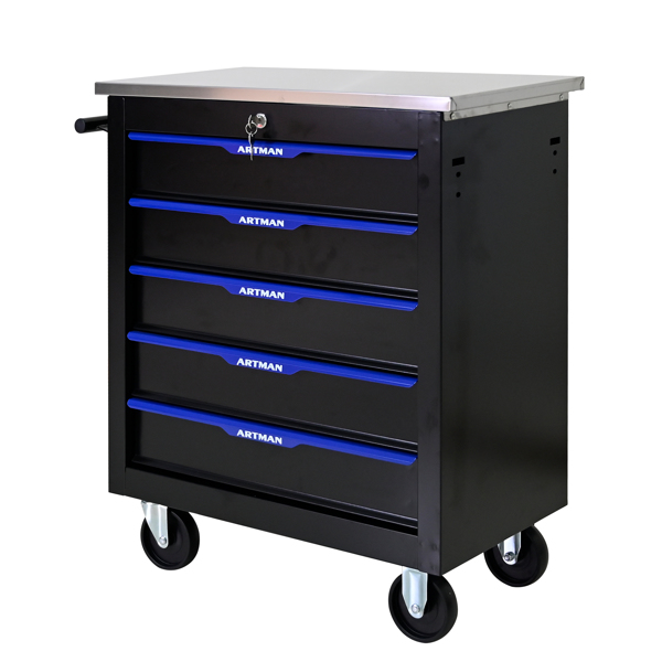 5 DRAWERS MULTIFUNCTIONAL TOOL CART WITH WHEELS-BLACK+BLUE