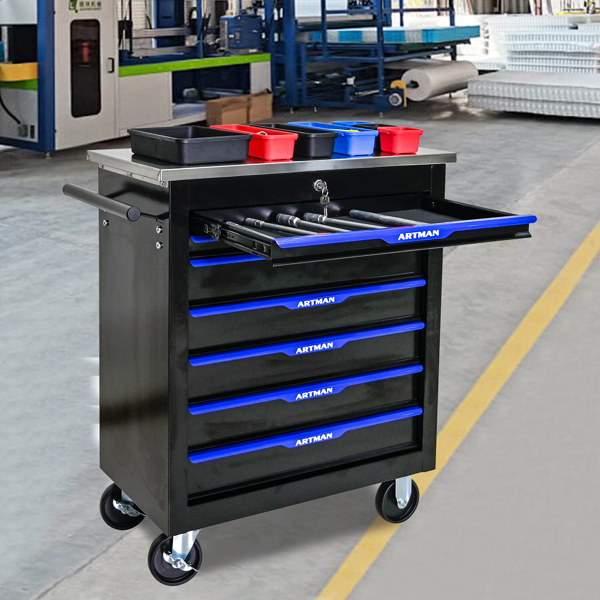 7 DRAWERS MULTIFUNCTIONAL TOOL CART WITH WHEELS-BLACK+BLUE