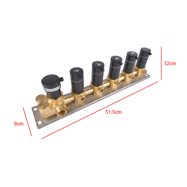 5-Function Black Brass Shower Diverter Thermostatic Valve Shower Diverter Valve Constant Temperature Design Brass