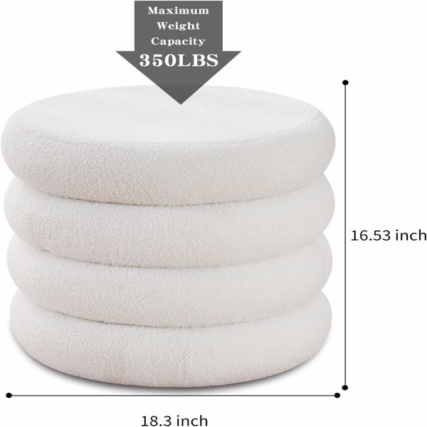 Round Storage Ottoman, Modern Sherpa Footstool, Teddy Vanity Stool with Flip-Top Tray, Makeup Chair for Home Decor, Upholstered Footrest for Living Room & Bedroom (White)