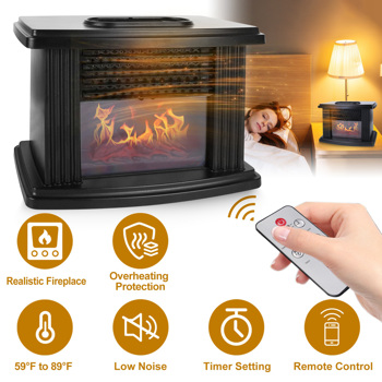 Electric Fireplace Heater 800W Artificial Flame Stove Heater with Accurate Digital Thermostat Timer Setting Remote Control Overheating Protection For Office Bedroom