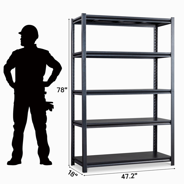 78" H Adjustable Garage Shelves, 5-Tier Heavy Duty Shelving Unit, 2200LBS Wide Metal Utility Storage Organizer Racks for Warehouse Pantry Closet Kitchen, Black