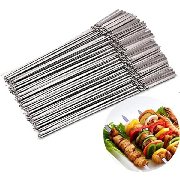 50 reusable 1.3mm thick barbecue skewers and 1 tube of barbecue storage, perfect for outdoor camping, picnicking, barbecuing, birthday party supplies, barbecue accessories