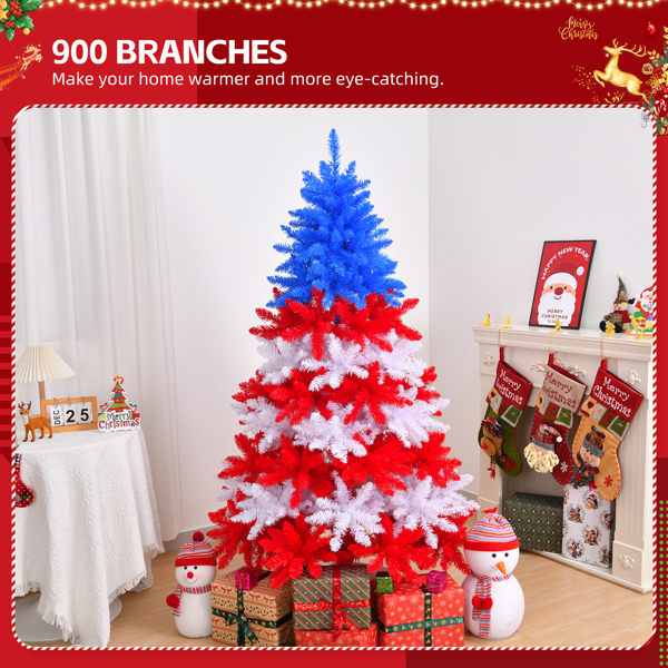 7.5 FT Patriotic Artificial Christmas Tree, Hinged Tree 4th of July Patriotic Decorations with 1308 Branch Tips and Sturdy Metal Stand, Red & White & Blue