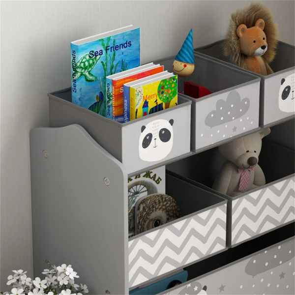 Grey toy organizer with storage box