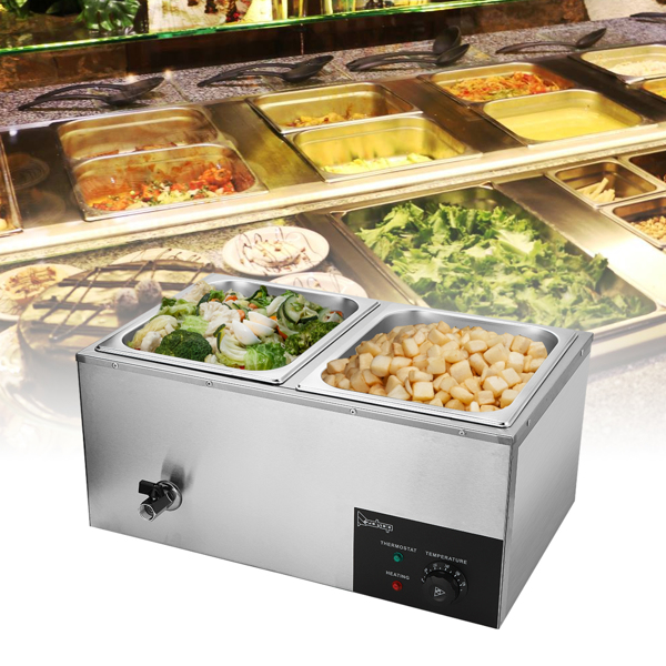 ZOKOP 110V 600W 10L*2 Stainless Steel Two Plates Heating Food Warming Soup Pool Silver