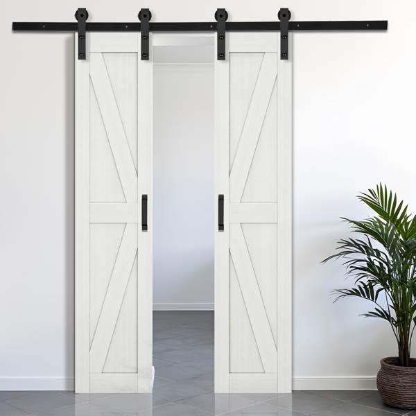 36 in. x 84 in. Sliding Double Barn Door with 6FT Barn Door Hardware Kit ，K Frame，MDF+Solid Wood ,Waterproof,Anti-Scratch