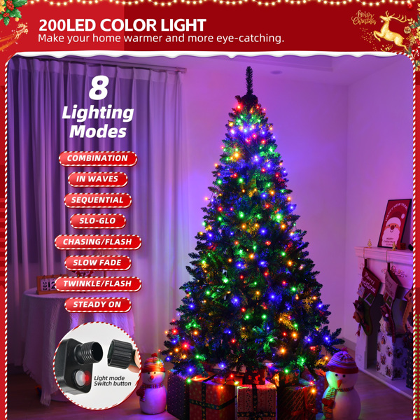 150cm Christmas Tree Lights with Ring, 200 LED Xmas String Lights with Warm White & Colorful Light, 11 Modes and Remote Control for Christmas Party Decorations