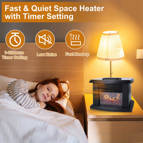 Electric Fireplace Heater 800W Artificial Flame Stove Heater with Accurate Digital Thermostat Timer Setting Remote Control Overheating Protection For Office Bedroom