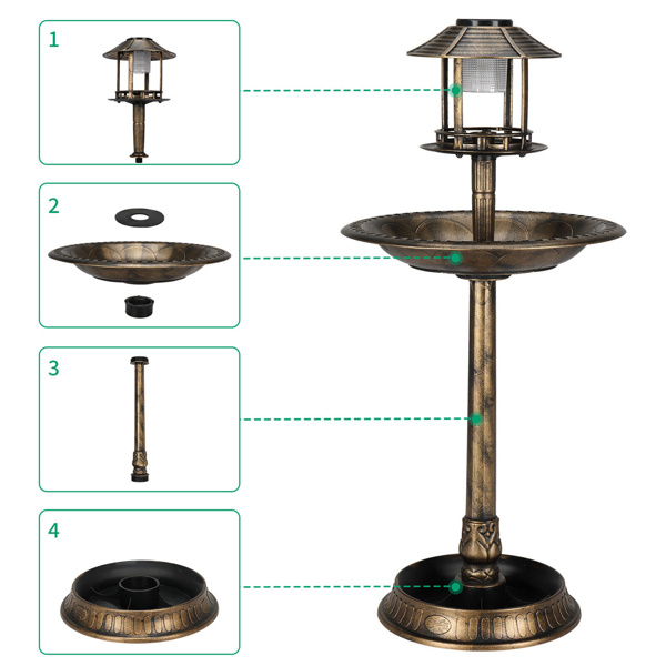   42"bird bath feeder with flowerpot base and Solar. Bronze 