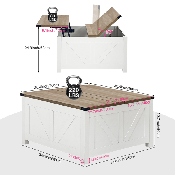 Couchtisch, Couchtisch Höhenverstellbar, Moderner Landhausstil Couchtisch Aufklappbar, Wohnzimmertisch mit Stauraum & Verstecktem Fach, Couchtische Holz für Wohnzimmer, (Grau)