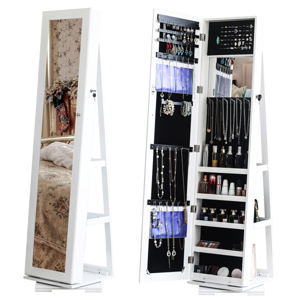 360 Degree Rotation Full-Body Mirror Cabinet PVC Film Moisture-Proof Dressing Mirror Cabinet Super Storage Jewelry Storage Mirror Cabinet White