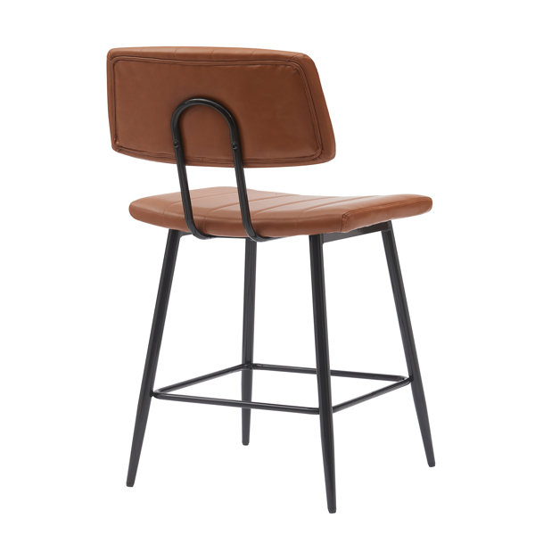 2-Piece Counter Height Barstool and Chair Set, 27.5 inches (approx. 69.6 cm) Faux Leather Padded Counter Stool with Back and Metal Frame, Brown Saddle