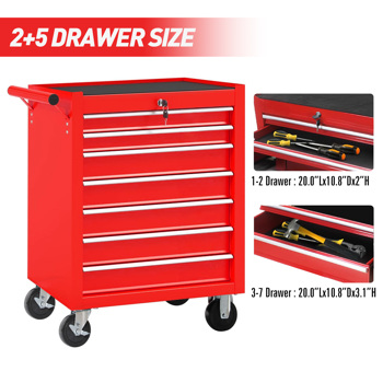 Rolling Tool Chest with 7-Drawer Tool Box with Wheels Multifunctional Tool Cart Mechanic Tool Storage Cabinet for Garage, Warehouse, Workshop, Repair Shop