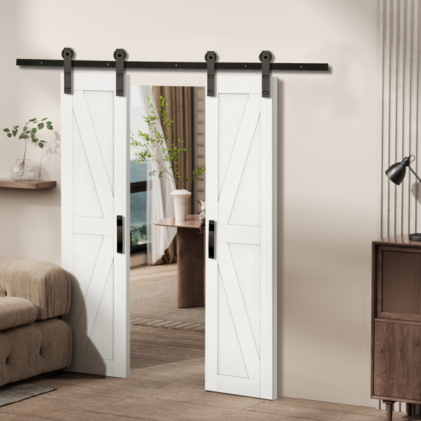 36 in. x 84 in. Sliding Double Barn Door with 6FT Barn Door Hardware Kit ，K Frame，MDF+Solid Wood ,Waterproof,Anti-Scratch