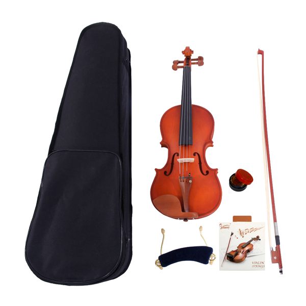  GV101 1/2 Acoustic Matt Violin Case Bow Rosin Strings Shoulder Rest Tuner Natural