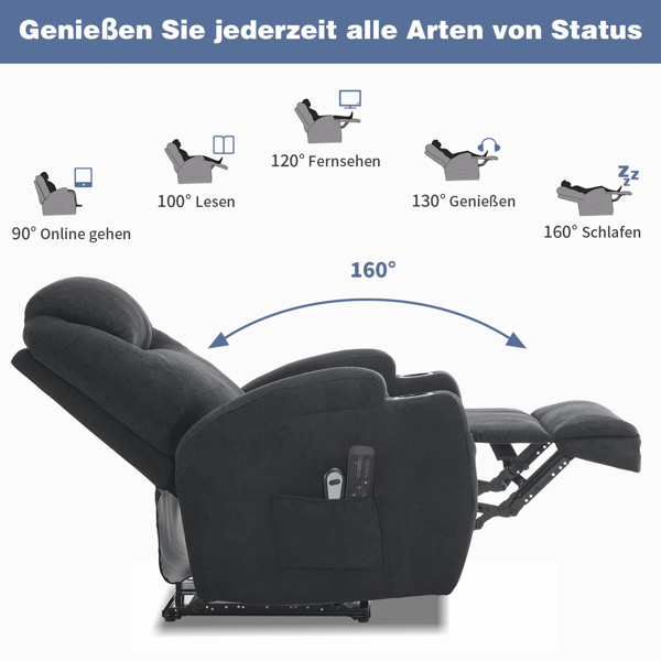 1pcs black fabric electric flat functional chair with 2-point massage belt heating 120kg indoor functional chair