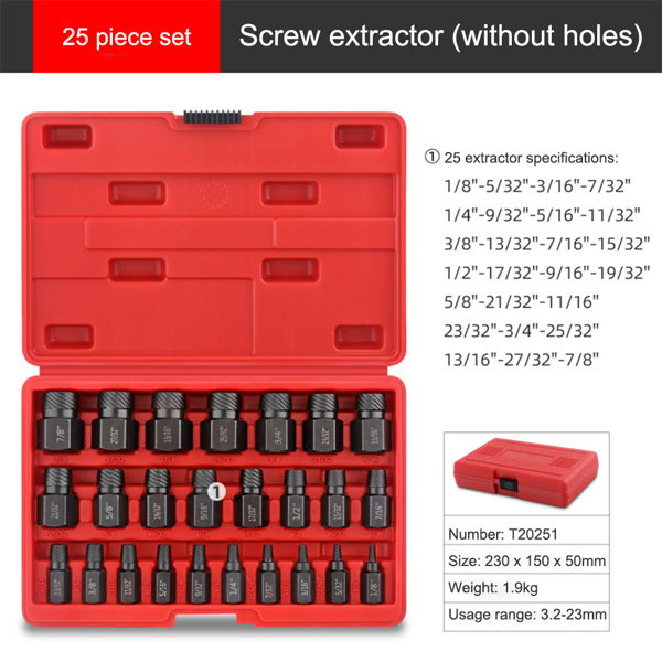 25 Piece Steel Durable Screw Extractor Kit, Easy To Remove Damaged Bolts and Screws - Extractor Removal Tool