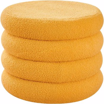 Round Storage Ottoman, Modern Sherpa Footstool, Teddy Vanity Stool with Flip-Top Tray, Makeup Chair for Home Decor, Upholstered Footrest for Living Room & Bedroom (Yellow)