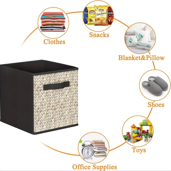 8-piece fabric storage cube with handle, collapsible 12-inch cube storage box, shelf storage basket, closet storage box organizer, black