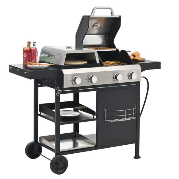 2+2 Multi-function Burner Gas Grill and Griddle Combo with Cover for Outdoor Cooking While Camping or Tailgating - BBQ,FRYING,PIZZA.