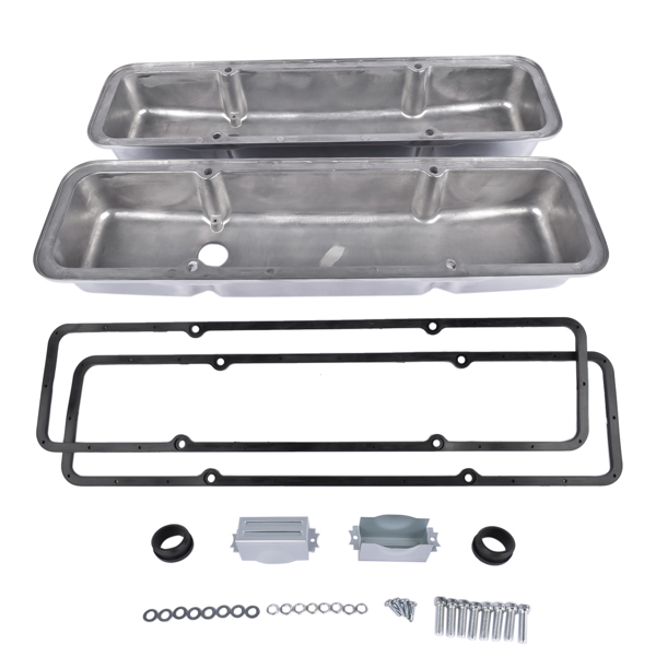 For SBC Small Block Chevy 350 1958-86 Polished Aluminum Finned Short Valve Cover