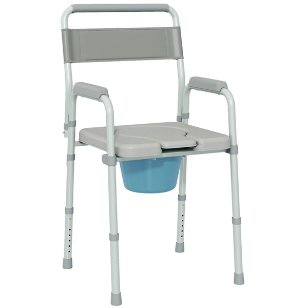 Grey multi-functional portable toilet chair with adjustable height