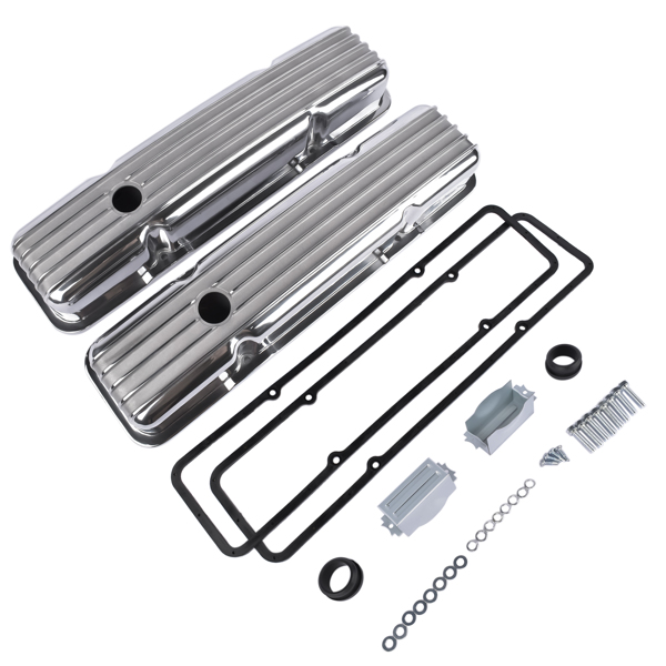 Retro Finned Polished Aluminum Short Valve Covers Fits 1958-1986 SBC Chevy 350 400