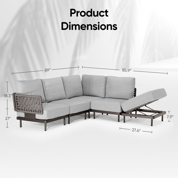 85.9 Wide Patio Outdoor Sofa and Adjustable Recliner