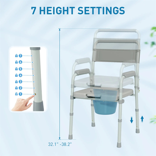 Grey multi-functional portable toilet chair with adjustable height