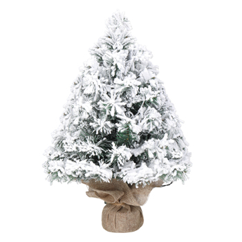 16 in Snow Flocked Pre-lit Artificial Mini Christmas Tree, Tabletop Small Xmas Pine Tree with Ornaments and 30 Warm Lights Battery Operated and Cloth Bag Base for Home Office Store Holiday Deco, Snowy