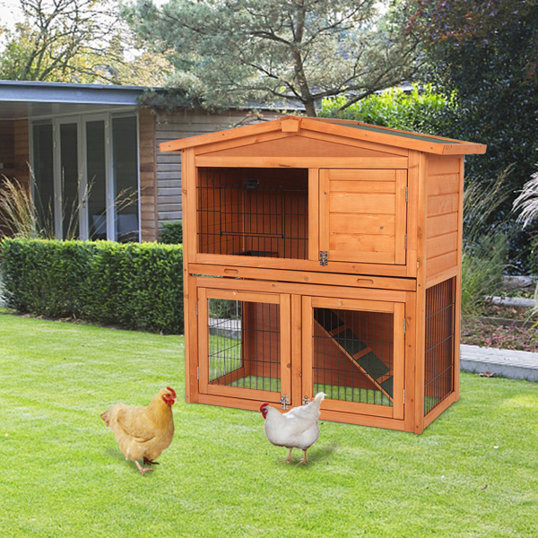 40" Triangle Roof Waterproof Wooden Rabbit Hutch A-Frame Pet Cage Wood Small House Chicken Coop Natu