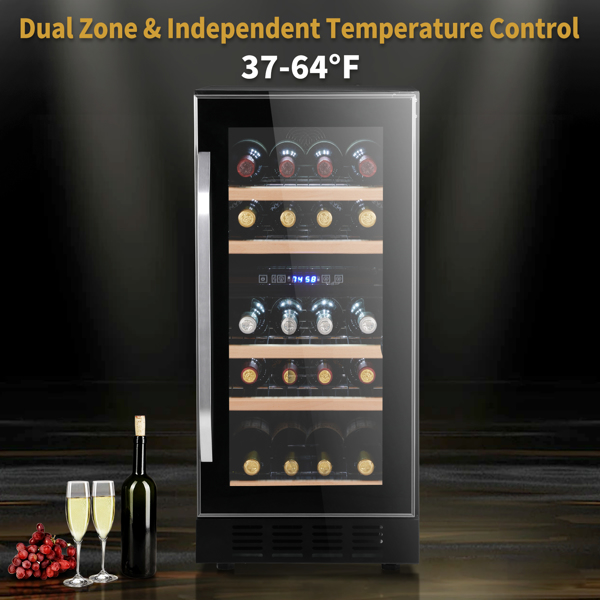 ZOKOP Dual Zone Wine and Beverage Refrigerator, 26 Bottle Wine Fridge with Independent Temperature Control & Glass Door, Built-in/Freestanding/Under Counter Wine Cooler Chiller for Wine Champagne Beer